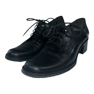 Nickles Dense Black Torino Calf Leather Lace Up Oxford Block Heel Size 7.5